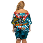 Personalised Sharks ANZAC Day Off Shoulder Short Dress Aboriginal Rising Sun