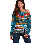 Personalised Sharks ANZAC Day Off Shoulder Sweater Aboriginal Rising Sun