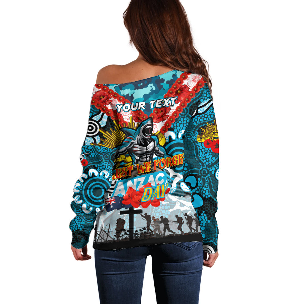 Personalised Sharks ANZAC Day Off Shoulder Sweater Aboriginal Rising Sun