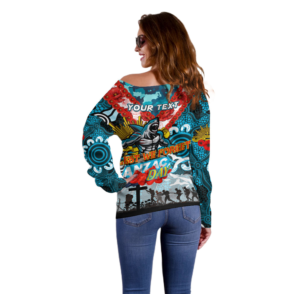 Personalised Sharks ANZAC Day Off Shoulder Sweater Aboriginal Rising Sun