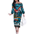 Personalised Sharks ANZAC Day Off The Shoulder Long Sleeve Dress Aboriginal Rising Sun