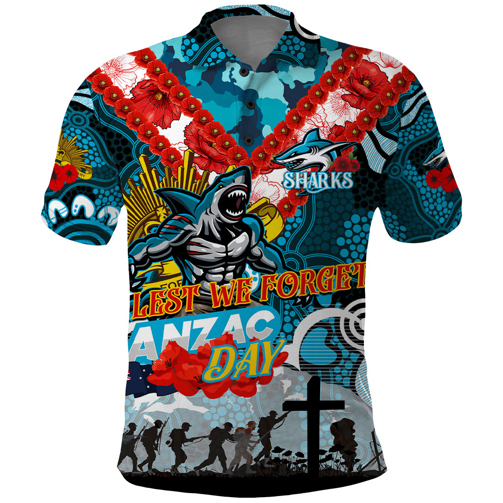Personalised Sharks ANZAC Day Polo Shirt Aboriginal Rising Sun