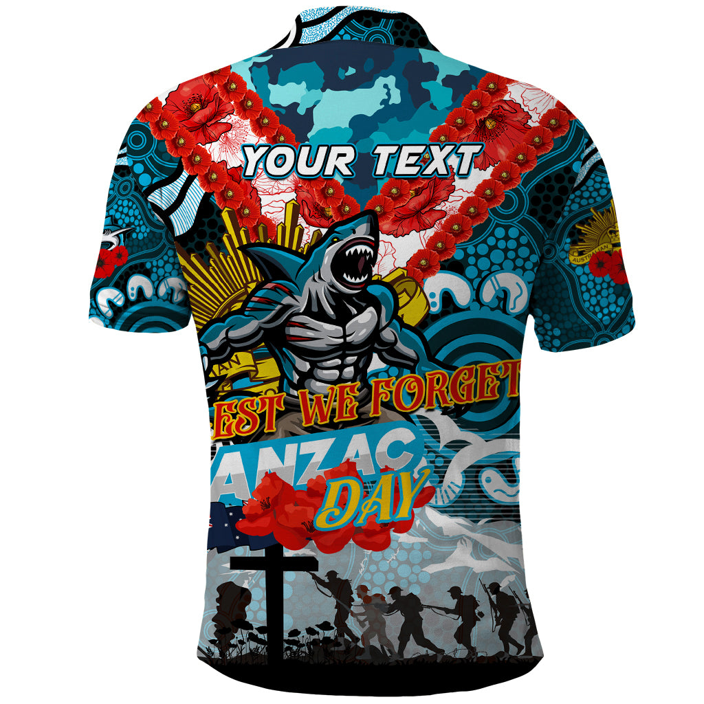 Personalised Sharks ANZAC Day Polo Shirt Aboriginal Rising Sun