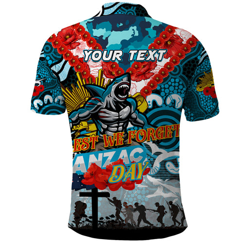 Personalised Sharks ANZAC Day Polo Shirt Aboriginal Rising Sun