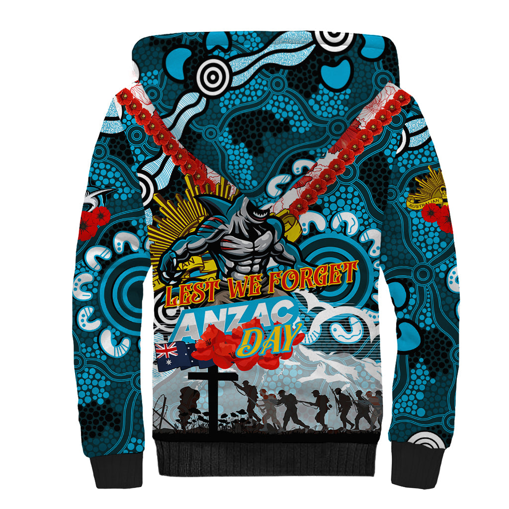 Personalised Sharks ANZAC Day Sherpa Hoodie Aboriginal Rising Sun