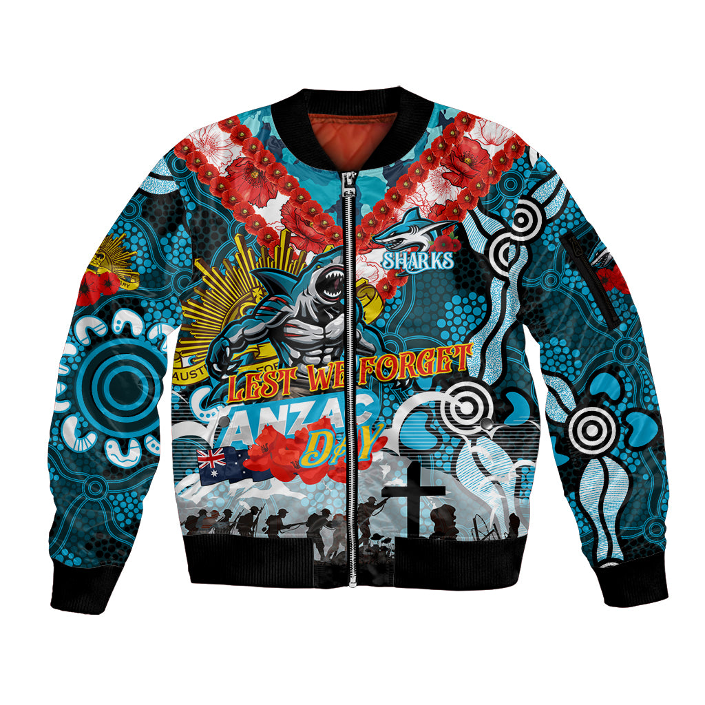 Personalised Sharks ANZAC Day Sleeve Zip Bomber Jacket Aboriginal Rising Sun