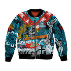 Personalised Sharks ANZAC Day Sleeve Zip Bomber Jacket Aboriginal Rising Sun