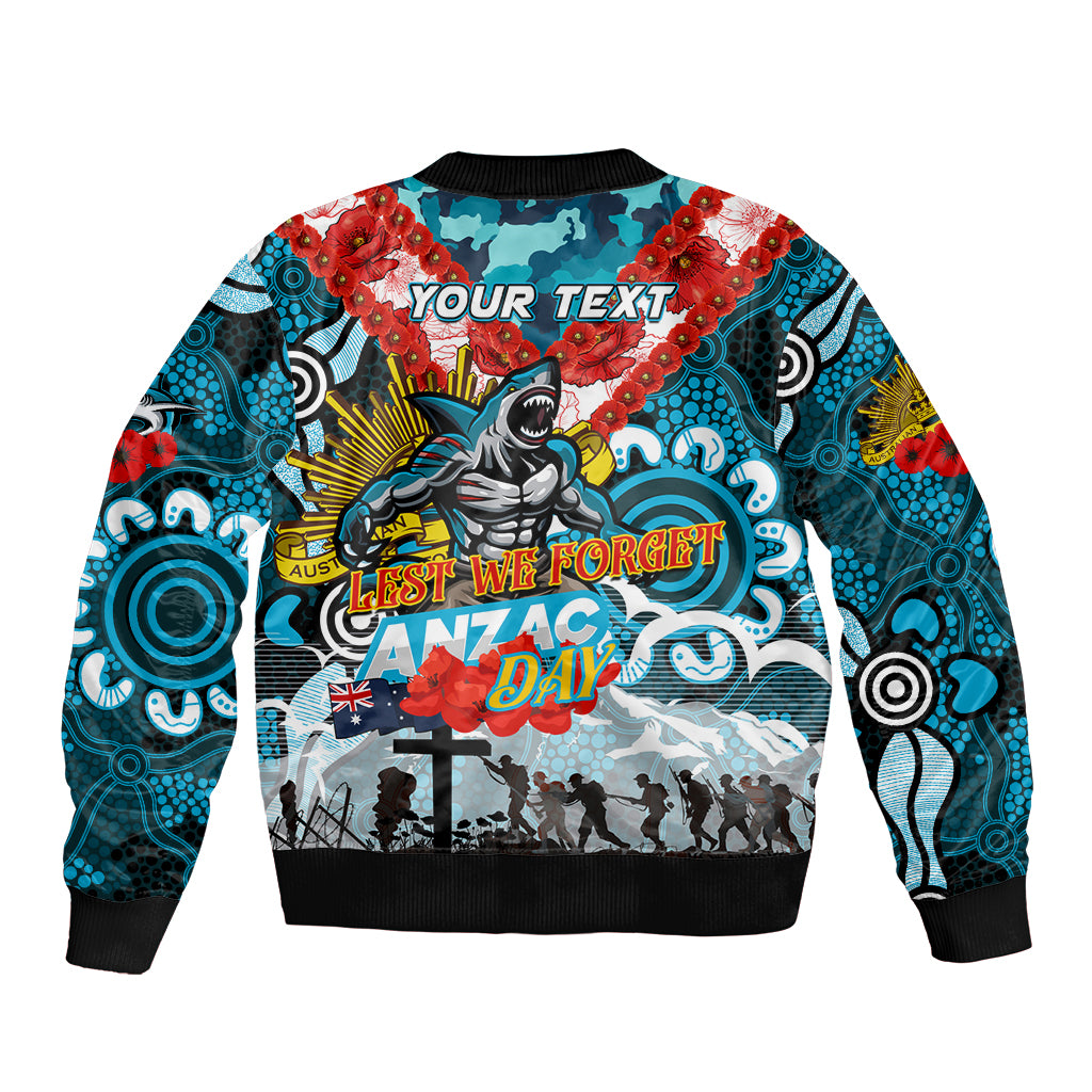 Personalised Sharks ANZAC Day Sleeve Zip Bomber Jacket Aboriginal Rising Sun