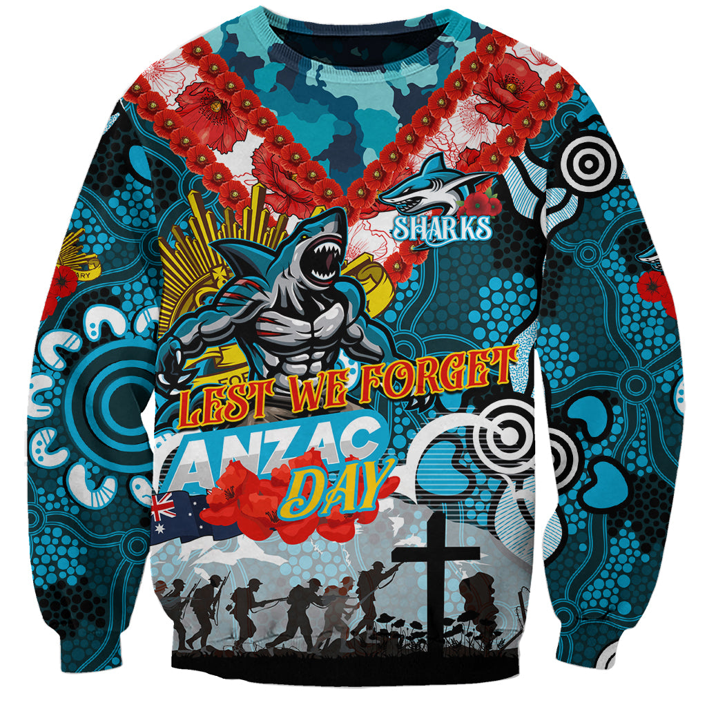 Personalised Sharks ANZAC Day Sweatshirt Aboriginal Rising Sun