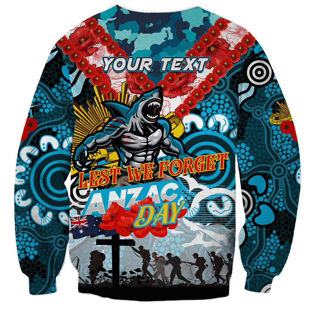Personalised Sharks ANZAC Day Sweatshirt Aboriginal Rising Sun