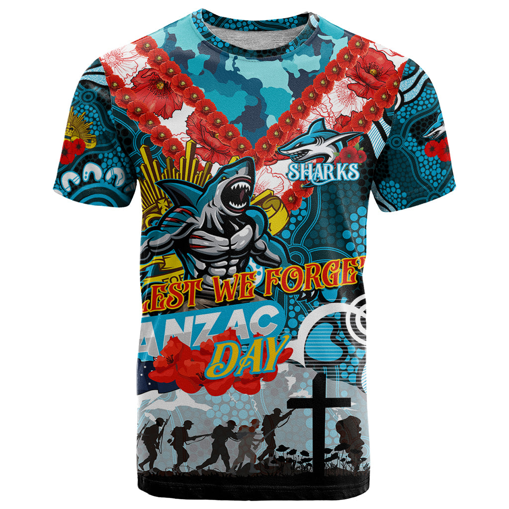 Personalised Sharks ANZAC Day T Shirt Aboriginal Rising Sun