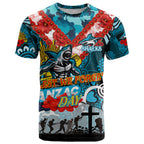 Personalised Sharks ANZAC Day T Shirt Aboriginal Rising Sun