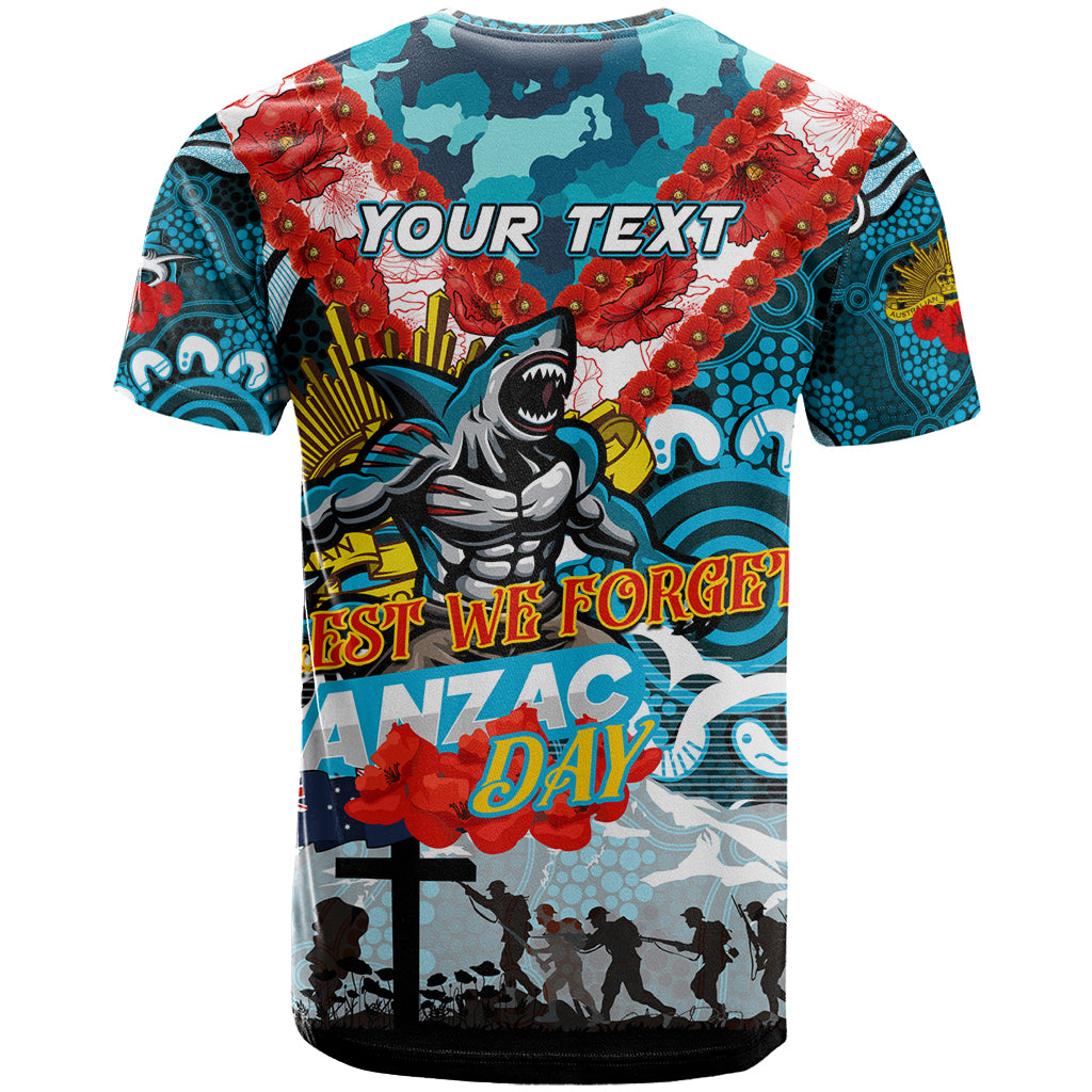 Personalised Sharks ANZAC Day T Shirt Aboriginal Rising Sun