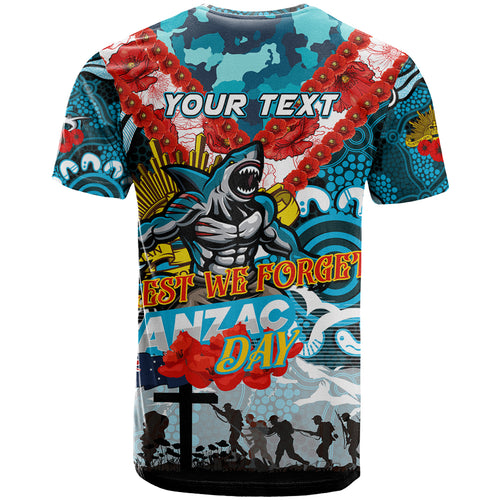 Personalised Sharks ANZAC Day T Shirt Aboriginal Rising Sun