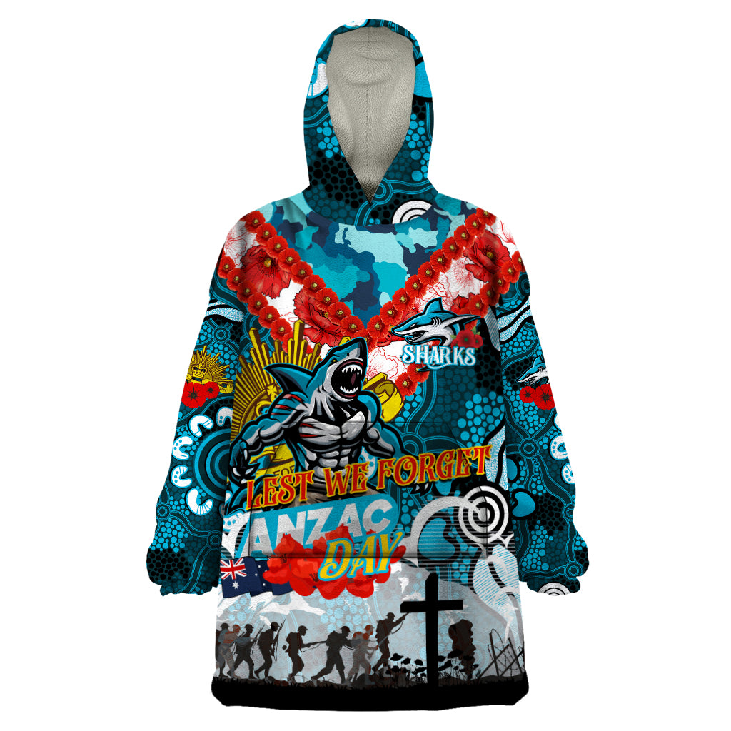 Personalised Sharks ANZAC Day Wearable Blanket Hoodie Aboriginal Rising Sun