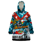 Personalised Sharks ANZAC Day Wearable Blanket Hoodie Aboriginal Rising Sun