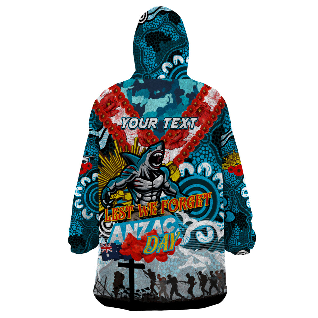 Personalised Sharks ANZAC Day Wearable Blanket Hoodie Aboriginal Rising Sun