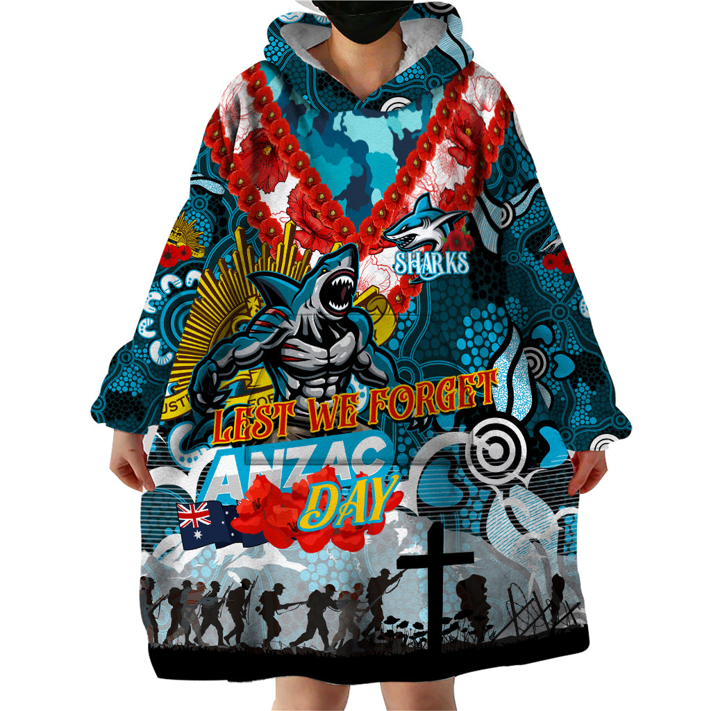 Personalised Sharks ANZAC Day Wearable Blanket Hoodie Aboriginal Rising Sun