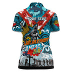 Personalised Sharks ANZAC Day Women Polo Shirt Aboriginal Rising Sun