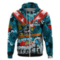 Personalised Sharks ANZAC Day Zip Hoodie Aboriginal Rising Sun