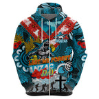 Personalised Sharks ANZAC Day Zip Hoodie Aboriginal Rising Sun