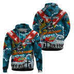 Personalised Sharks ANZAC Day Zip Hoodie Aboriginal Rising Sun