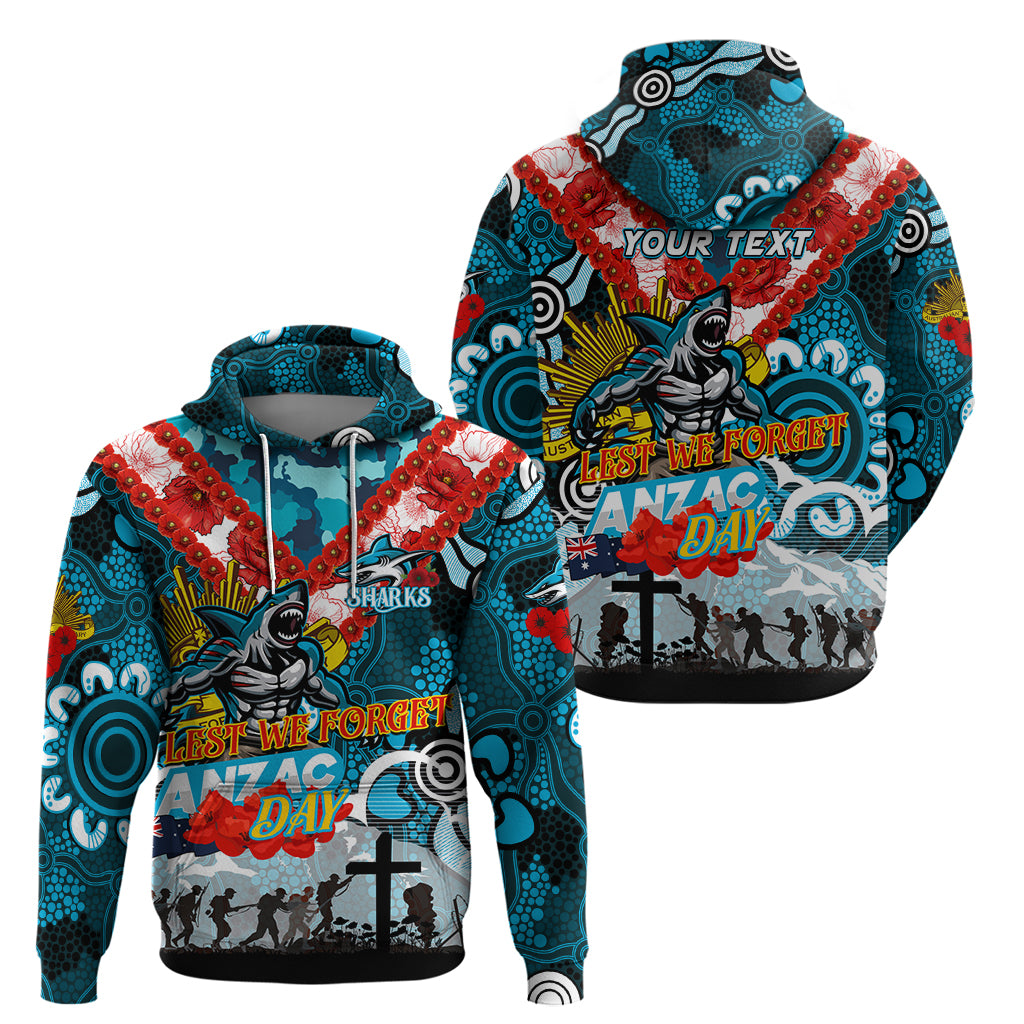 Personalised Sharks ANZAC Day Zip Hoodie Aboriginal Rising Sun