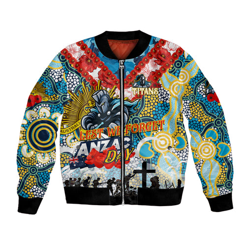 Personalised Titans ANZAC Day Bomber Jacket Aboriginal Rising Sun