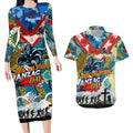 Personalised Titans ANZAC Day Couples Matching Long Sleeve Bodycon Dress and Hawaiian Shirt Aboriginal Rising Sun
