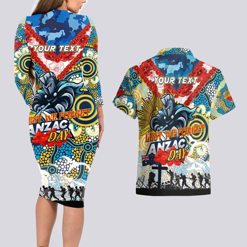 Personalised Titans ANZAC Day Couples Matching Long Sleeve Bodycon Dress and Hawaiian Shirt Aboriginal Rising Sun