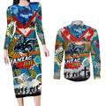 Personalised Titans ANZAC Day Couples Matching Long Sleeve Bodycon Dress and Long Sleeve Button Shirt Aboriginal Rising Sun