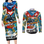 Personalised Titans ANZAC Day Couples Matching Long Sleeve Bodycon Dress and Long Sleeve Button Shirt Aboriginal Rising Sun