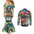 Personalised Titans ANZAC Day Couples Matching Mermaid Dress and Long Sleeve Button Shirt Aboriginal Rising Sun