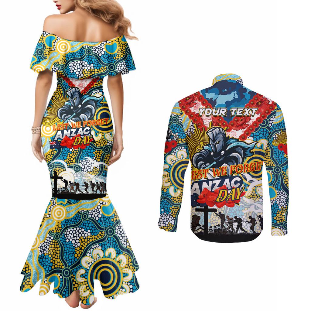 Personalised Titans ANZAC Day Couples Matching Mermaid Dress and Long Sleeve Button Shirt Aboriginal Rising Sun