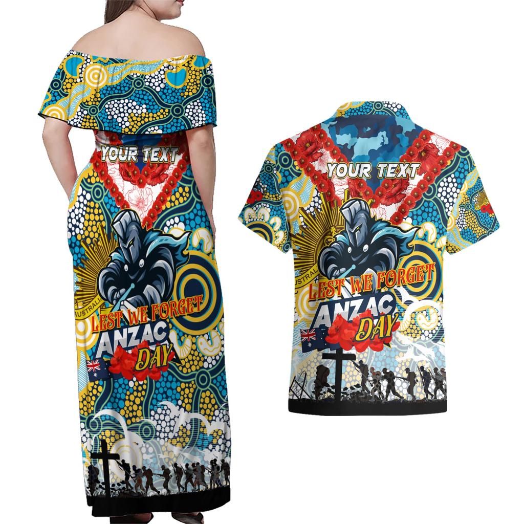 Personalised Titans ANZAC Day Couples Matching Off Shoulder Maxi Dress and Hawaiian Shirt Aboriginal Rising Sun