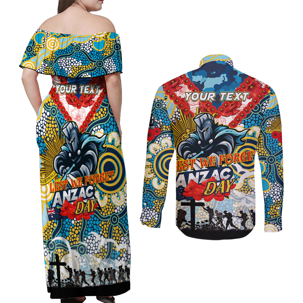 Personalised Titans ANZAC Day Couples Matching Off Shoulder Maxi Dress and Long Sleeve Button Shirt Aboriginal Rising Sun