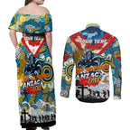 Personalised Titans ANZAC Day Couples Matching Off Shoulder Maxi Dress and Long Sleeve Button Shirt Aboriginal Rising Sun