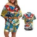 Personalised Titans ANZAC Day Couples Matching Off Shoulder Short Dress and Hawaiian Shirt Aboriginal Rising Sun