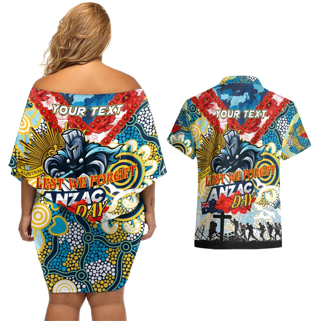 Personalised Titans ANZAC Day Couples Matching Off Shoulder Short Dress and Hawaiian Shirt Aboriginal Rising Sun
