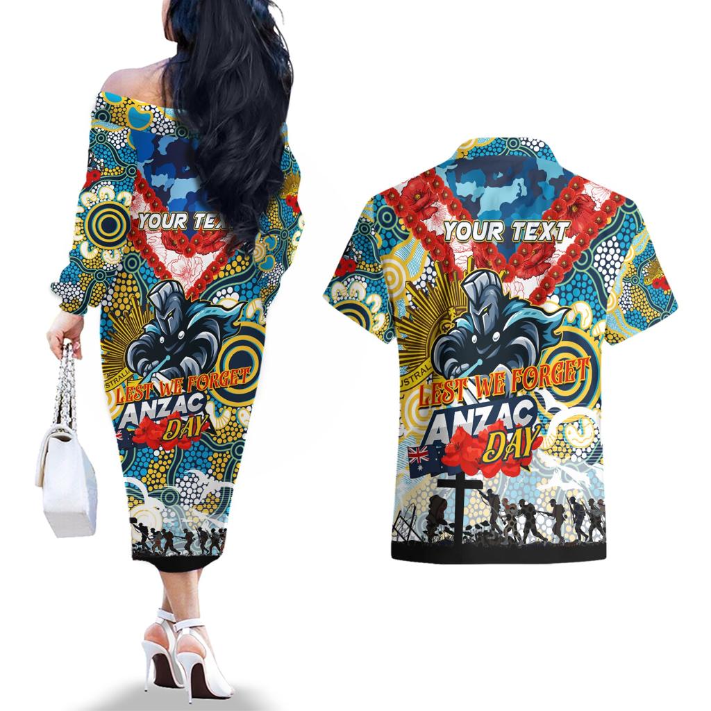 Personalised Titans ANZAC Day Couples Matching Off The Shoulder Long Sleeve Dress and Hawaiian Shirt Aboriginal Rising Sun
