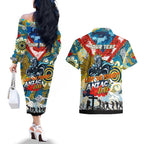 Personalised Titans ANZAC Day Couples Matching Off The Shoulder Long Sleeve Dress and Hawaiian Shirt Aboriginal Rising Sun