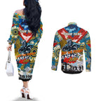 Personalised Titans ANZAC Day Couples Matching Off The Shoulder Long Sleeve Dress and Long Sleeve Button Shirt Aboriginal Rising Sun