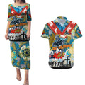 Personalised Titans ANZAC Day Couples Matching Puletasi and Hawaiian Shirt Aboriginal Rising Sun