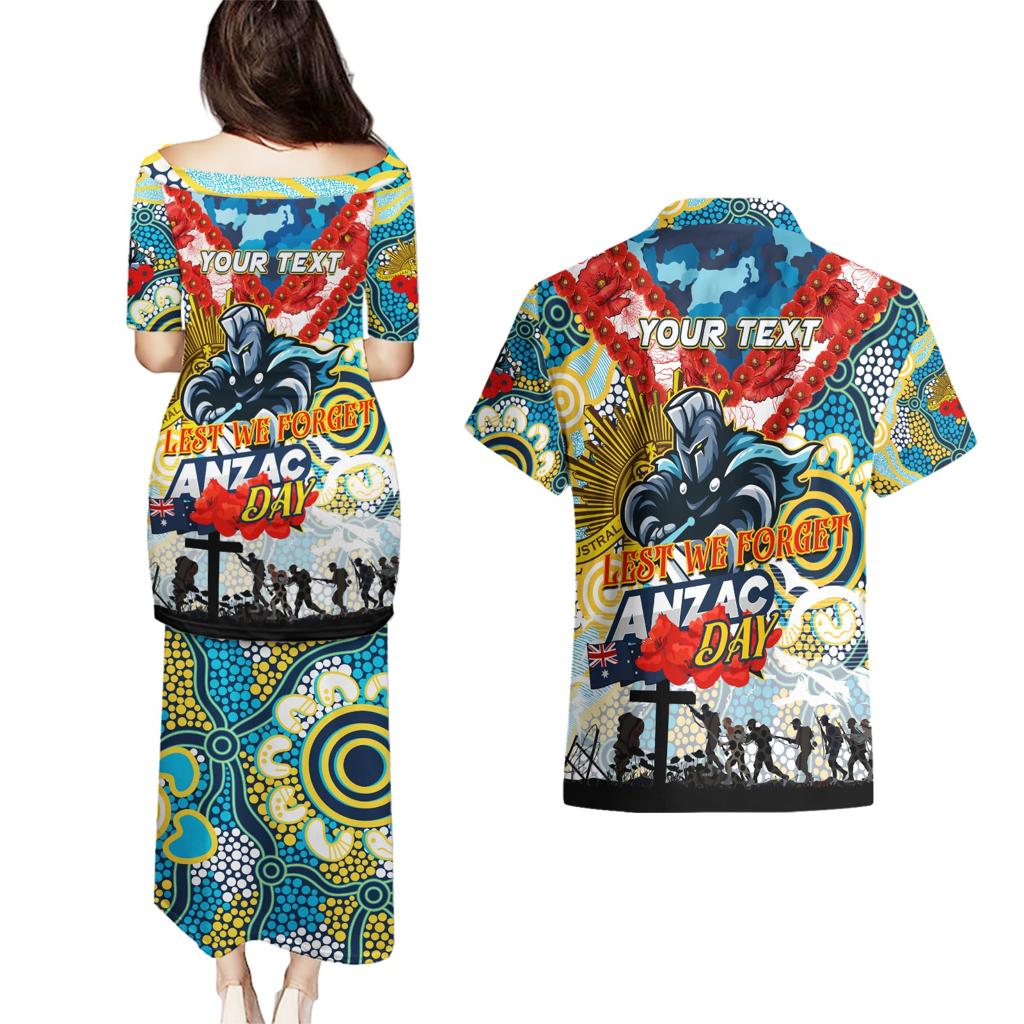 Personalised Titans ANZAC Day Couples Matching Puletasi and Hawaiian Shirt Aboriginal Rising Sun