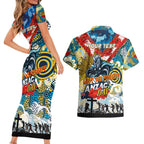 Personalised Titans ANZAC Day Couples Matching Short Sleeve Bodycon Dress and Hawaiian Shirt Aboriginal Rising Sun