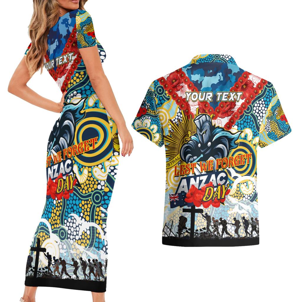 Personalised Titans ANZAC Day Couples Matching Short Sleeve Bodycon Dress and Hawaiian Shirt Aboriginal Rising Sun