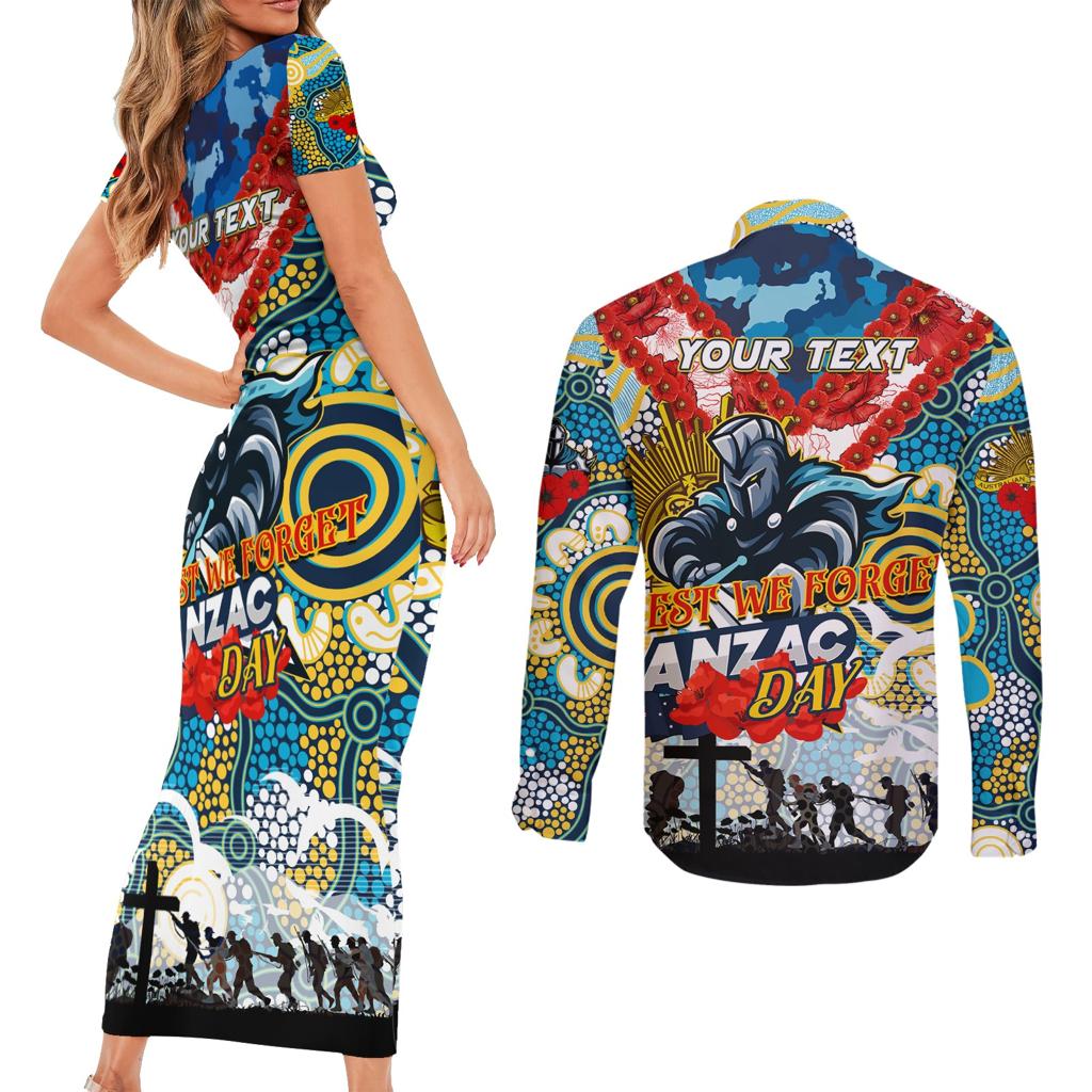 Personalised Titans ANZAC Day Couples Matching Short Sleeve Bodycon Dress and Long Sleeve Button Shirt Aboriginal Rising Sun