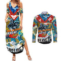 Personalised Titans ANZAC Day Couples Matching Summer Maxi Dress and Long Sleeve Button Shirt Aboriginal Rising Sun