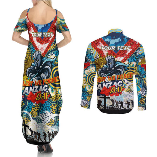 Personalised Titans ANZAC Day Couples Matching Summer Maxi Dress and Long Sleeve Button Shirt Aboriginal Rising Sun