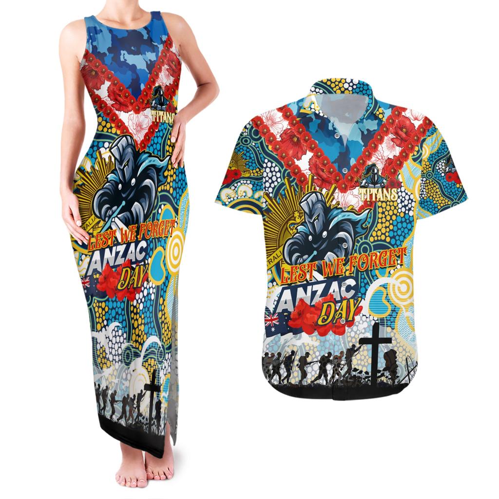 Personalised Titans ANZAC Day Couples Matching Tank Maxi Dress and Hawaiian Shirt Aboriginal Rising Sun